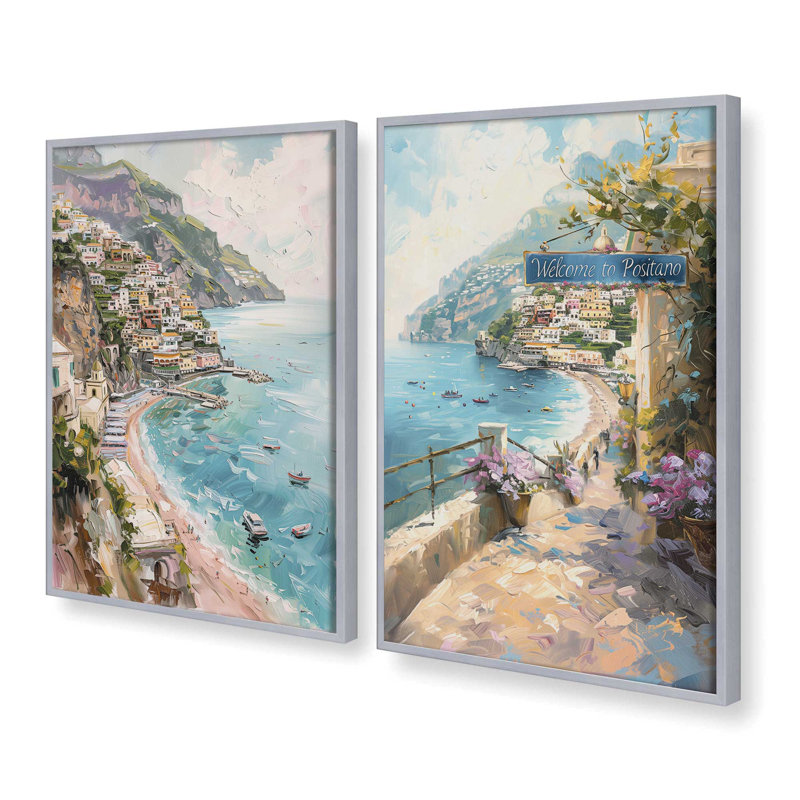 «Coastal Charm Paradise», ensemble de 2 pièces encadrées sur papier par Azure Artisanal Studio, Chrome poli