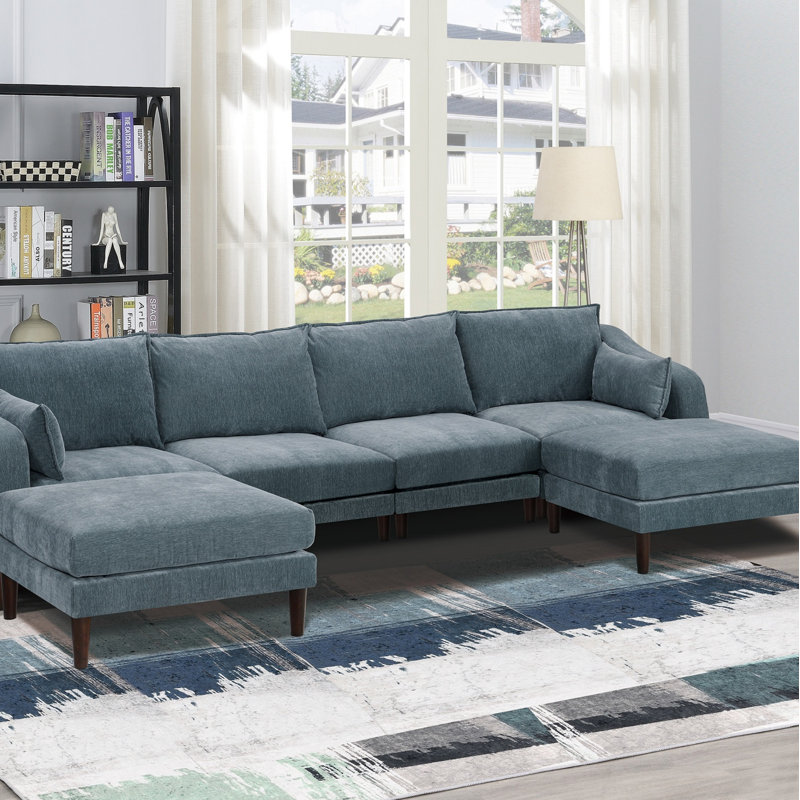 Moderne magnifique ensemble de chaises modulaires modulaires en tissu minéral 6 pièces Morgan