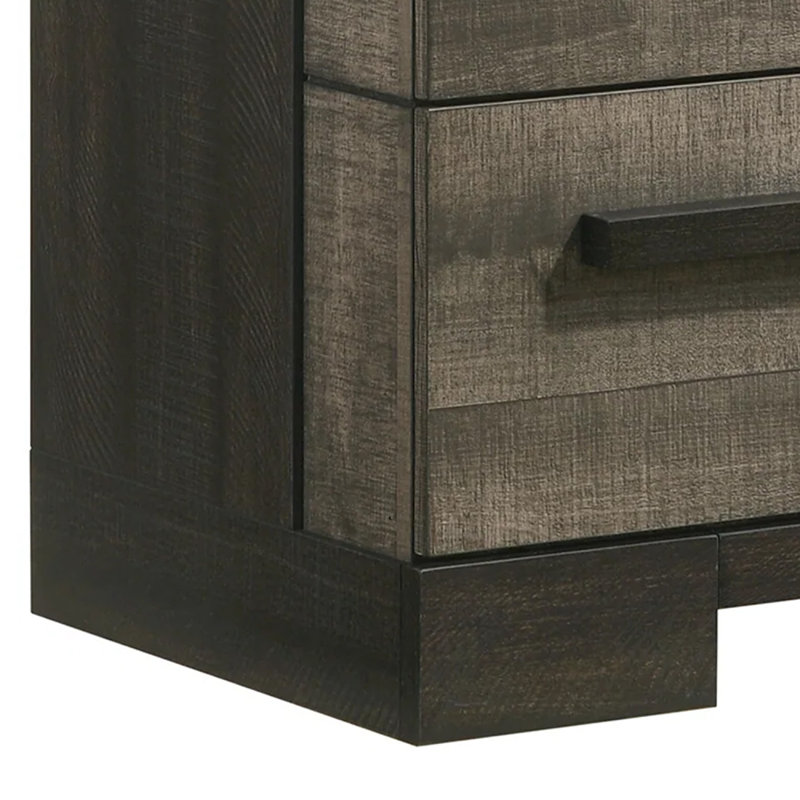 Ruthe Nightstand With 2 Drawers, Wide Top, Wood, Gray/Ebony Black