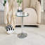 Table basse ronde en verre trempé de 27,5 po de diamètre - 17,7 po de hauteur, base en métal argenté, bordure luxueuse légère-760419708