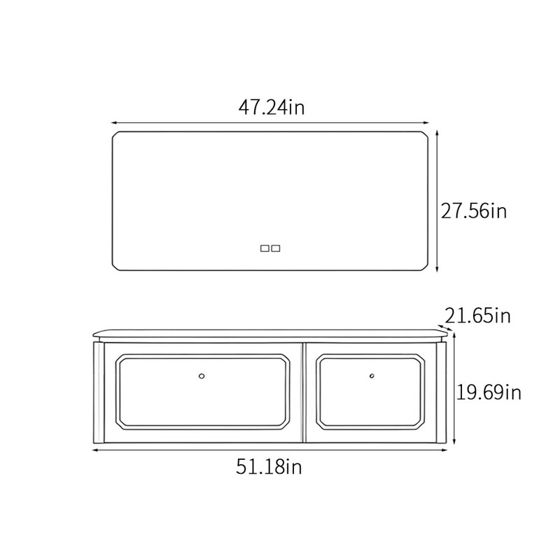 Armoire de salle de bain tendance et exquise, Noir, H 19,69 po x l 51,18 po x P 21,65 po