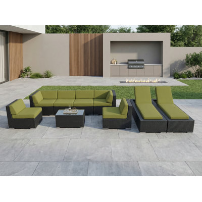Ensemble de conversation modulaire en rotin avec coussins 9 pièces Barna - aucun assemblage requis