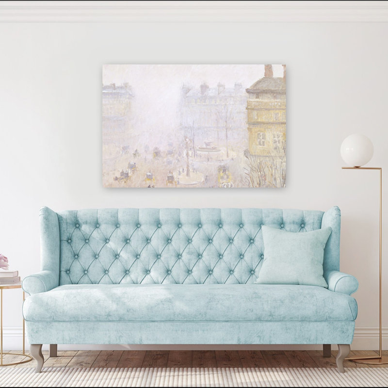 Place Du Theatre Francais: Fog Effect, 1897 Abstract Contemporary City Wall Art Print by Camille Pissarro - 1 Piece Wrapped Canvas Wall Art