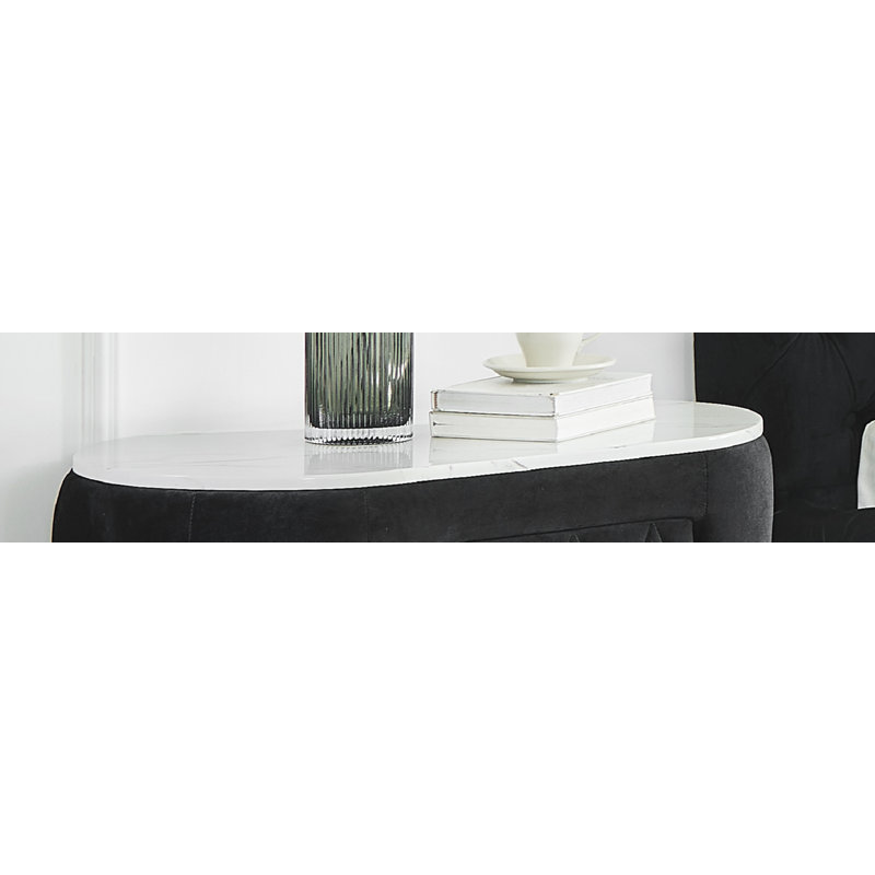 2- Drawers Storage Faux Marble Top Nightstand, Black