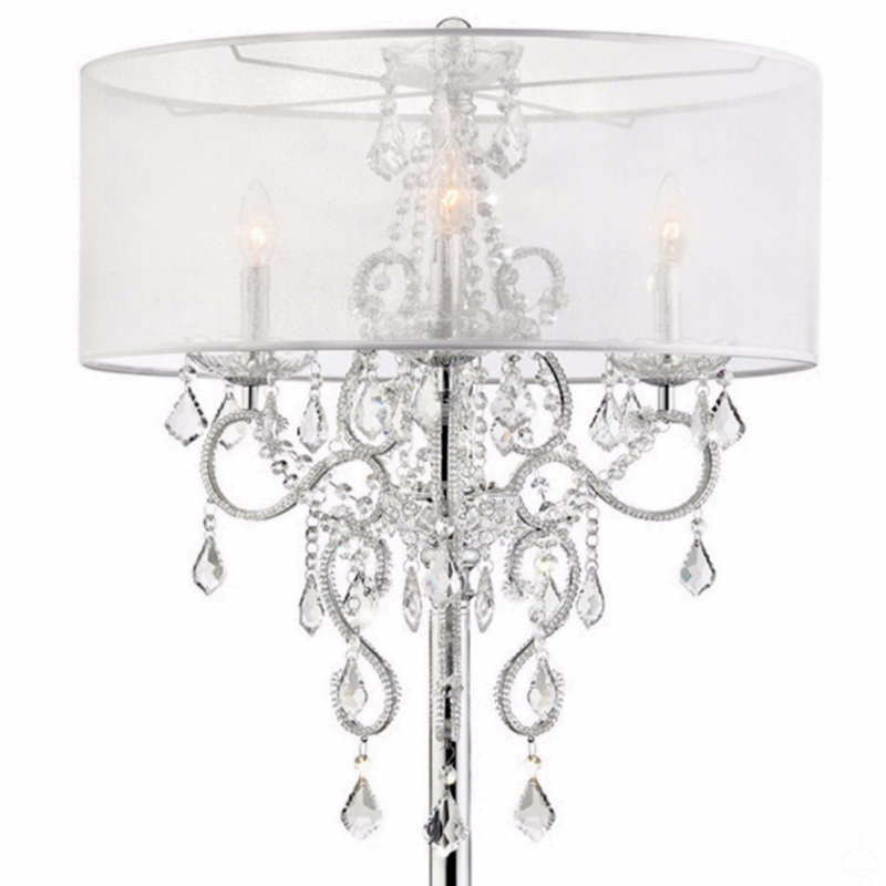 Grande lampe de table 35 "Evangelia", finition argentée et accents de cristal