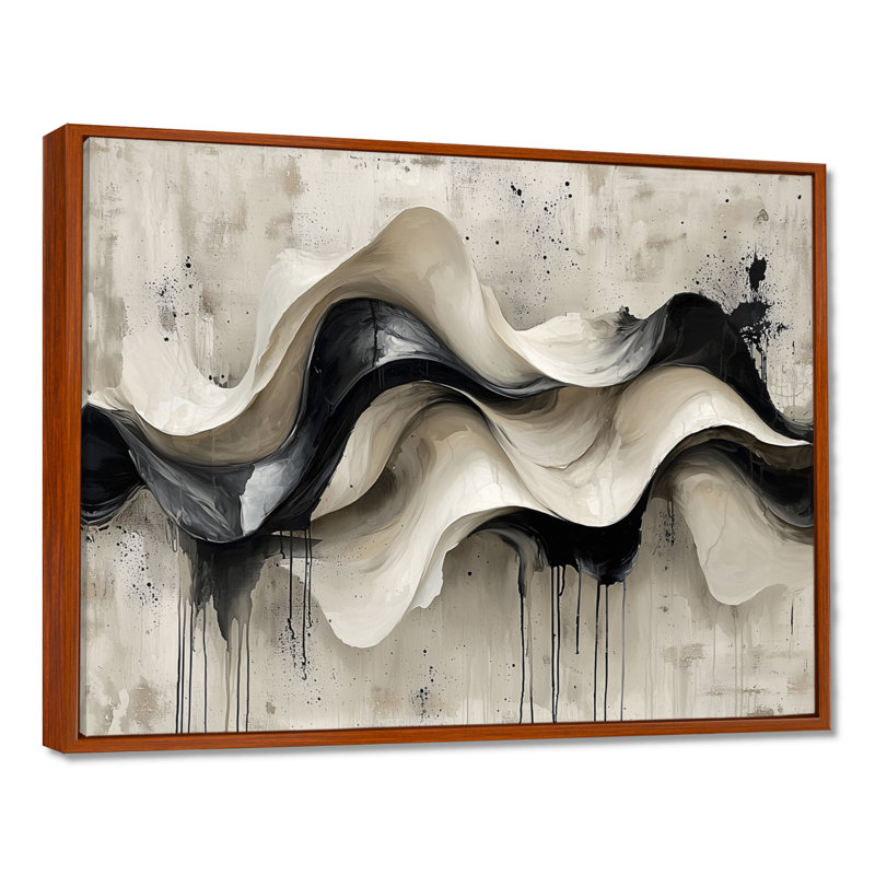 Art mural mural "Vagues modernes abstraites", Brun, Cadre flottant, H 16 po x l 32 po