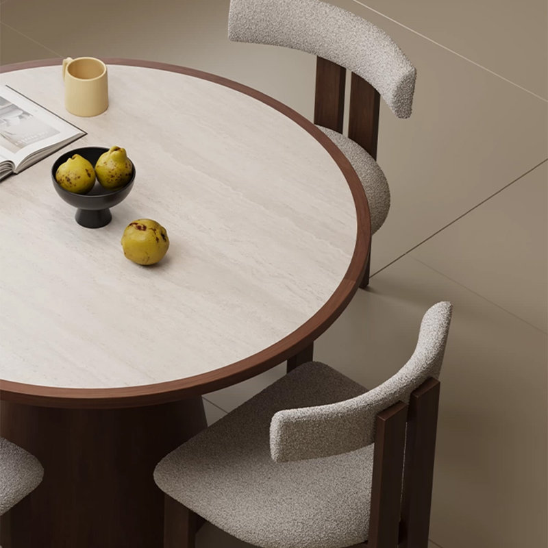 Beige Round Sintered Stone Dining table, 29.53"H x 43.31"L x 39.37"W