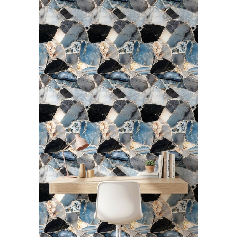 Papier peint géométrique en marbre amovible, Non tissé, non collé