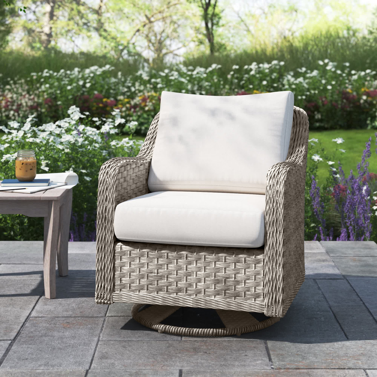 Sky Outdoor Glider with Sunbrella® Cushions, Spectrum Dove Sunbrella® Plainweave