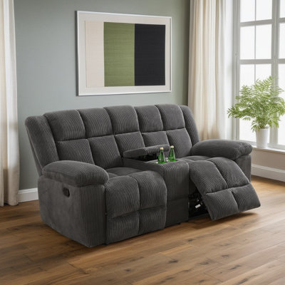 Manual Reclining Loveseat With Middle Console - Corduroy Upholstery, Dual Cup Holders, Split-Back Design