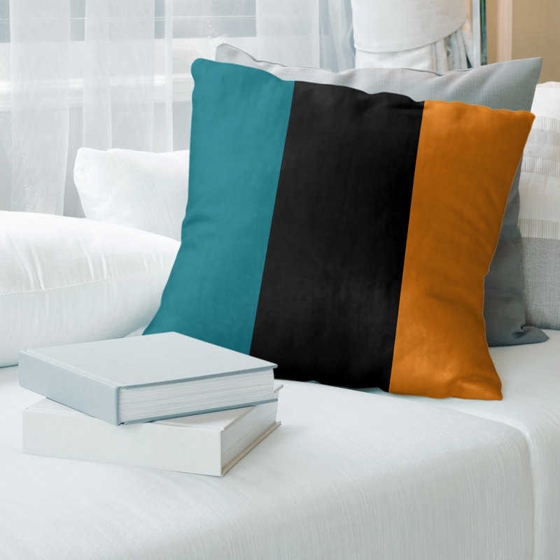 Striped Linen Reversible Throw Pillow, 16"H x 16"W, Deep Pacific Teal/Black/Burnt Orange