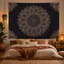 Tapisserie noire Mandala, conception psychédélique bohémienne pour chambre à coucher et salon