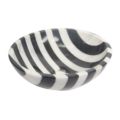 Lavabo vasque rond en onyx noir et blanc 15,5 pouces