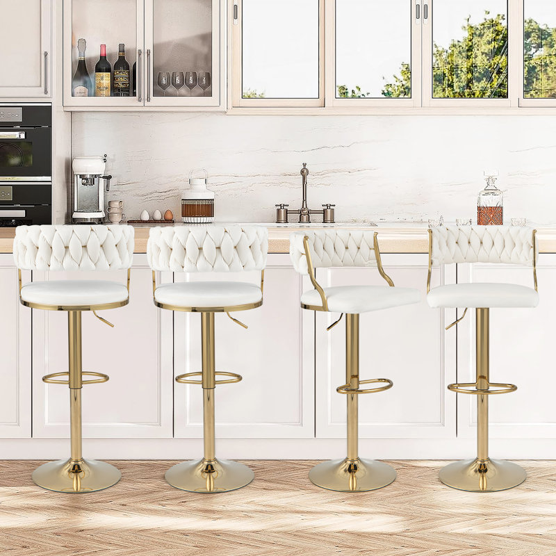 Yeni Swivel Adjustable Height Counter Stool with Metal Frame, White