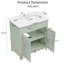 Meuble-lavabo incurvé de 31 po avec rayures en verre trempé - portes à fermeture en douceur, lavabo rectangulaire en céramique, pieds en bois d'hévéa.-575257553