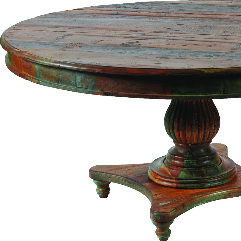 60" Brown Rounded Solid Wood Pedestal Base Dining Table