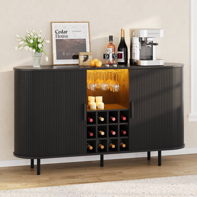 Bar à vin de 63 po avec lumières RVB et station de charge, station de café whisky avec porte-verres et support à vin
