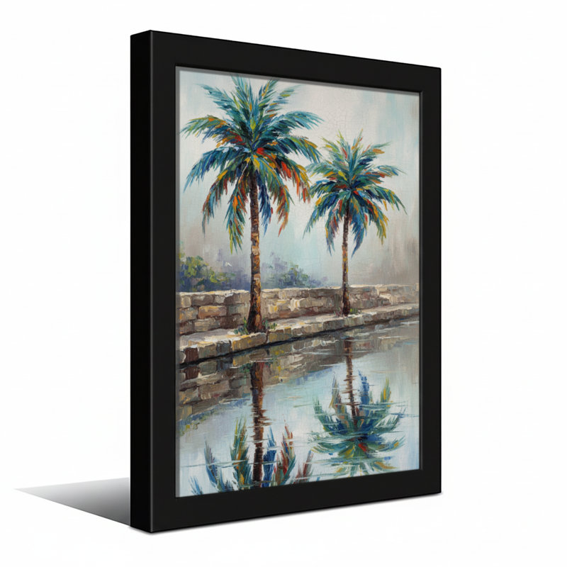 Plantes et fleurs, palmiers reflétant dans l'eau, art sur toile, H 36 po x l 24 po, Wrapped Canvas, Ne s’applique pas
