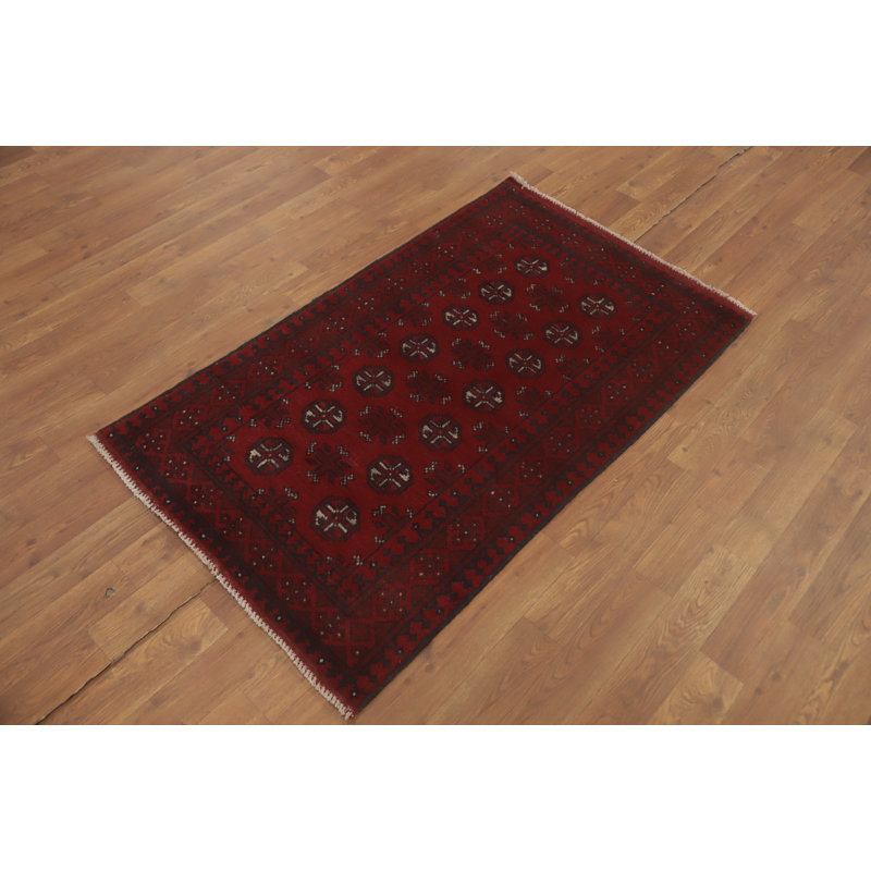 Tapis géométrique rouge à motif oriental afghan pour vestibule 3 x 4