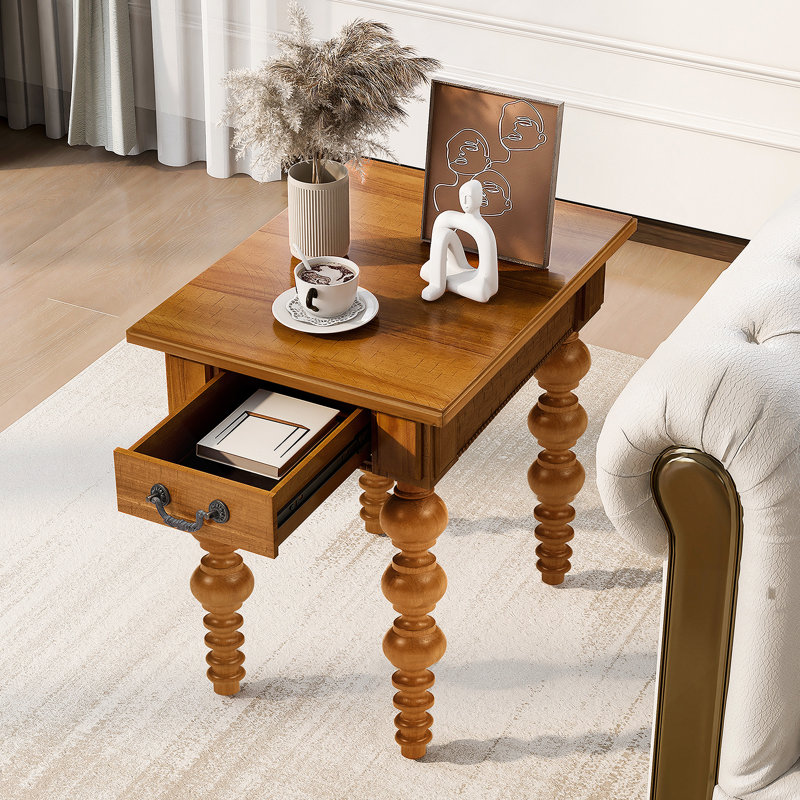 Table de bout en bois massif avec tiroir, table de bout étroite et facile à assembler pour le salon, naturel, Naturel