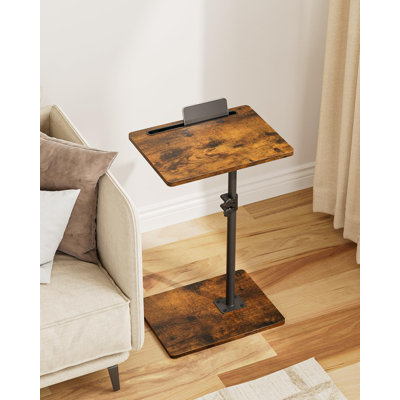 Table de plateau avec accoudoirs de canapé, table de bout pivotante à 360 ° à hauteur réglable, petite table d'appoint en collation pour canapé, table en forme de C pour lit, brun rustique
