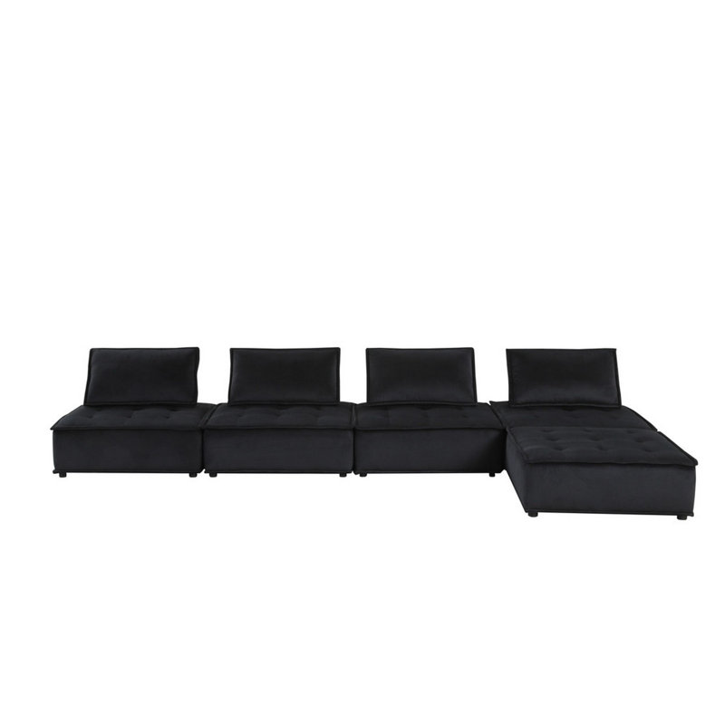 Sebron Upholstered Sectional, Black Velvet, 29" H x 120" W x 120" D
