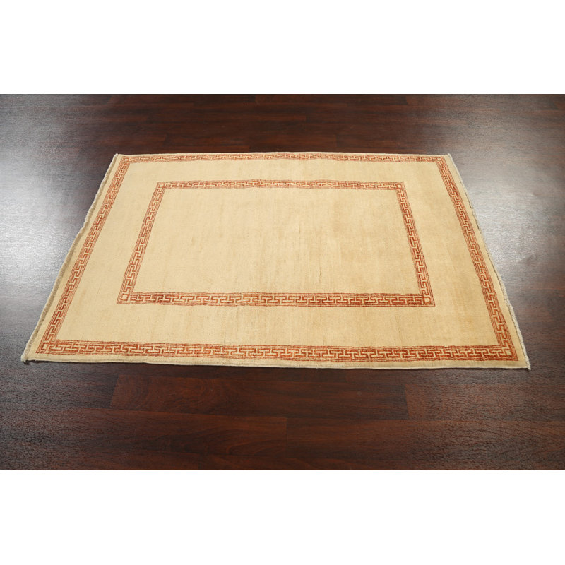 Tapis beige noué à la main de conception unique 4 pi 2 po x 6 pi 0 po