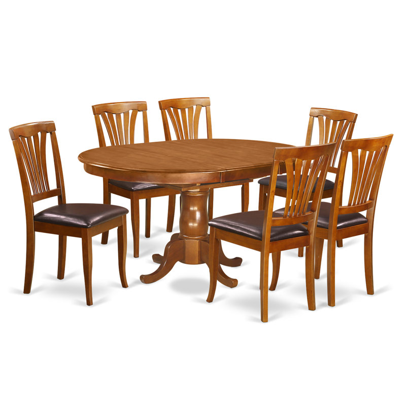 Ensemble de salle à manger 7 pièces composé d'une table de salle à manger ovale avec rallonge papillon et 6 chaises en similicuir brun