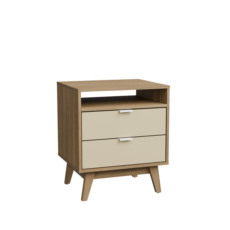 Clea Modern 2-Drawer Nightstand w/ Open Shelf - Bedside Table W.20.78', Light Brown/Cream