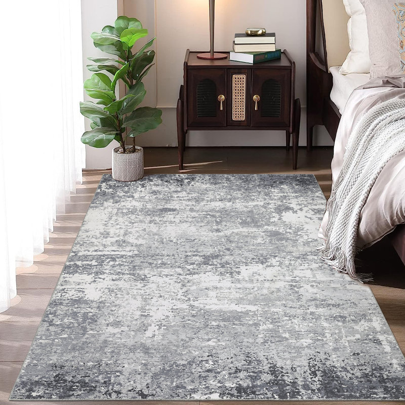 Area Rugs Washable Modern Abstract Rug Low Pile Living Room Large Rug Anti-Skid Ultra-Thin Soft Foldable Carpet Non-Shedding Carpets for Bedroom Dining Farmhouse Nursery Office Gray 8*10
