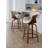 Curvini 24" Mid-Century Modern Fixed-Height Counter Stool With Swivel In Walnut Wood And Cream Fabric With Round Black Metal Footrest - Set Of 2