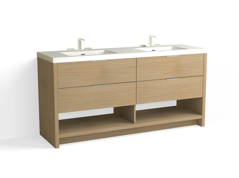 Vue 72" W Freestanding Double Bathroom Vanity, Biondo, Polished Nickel, Matte White/8" Widespread