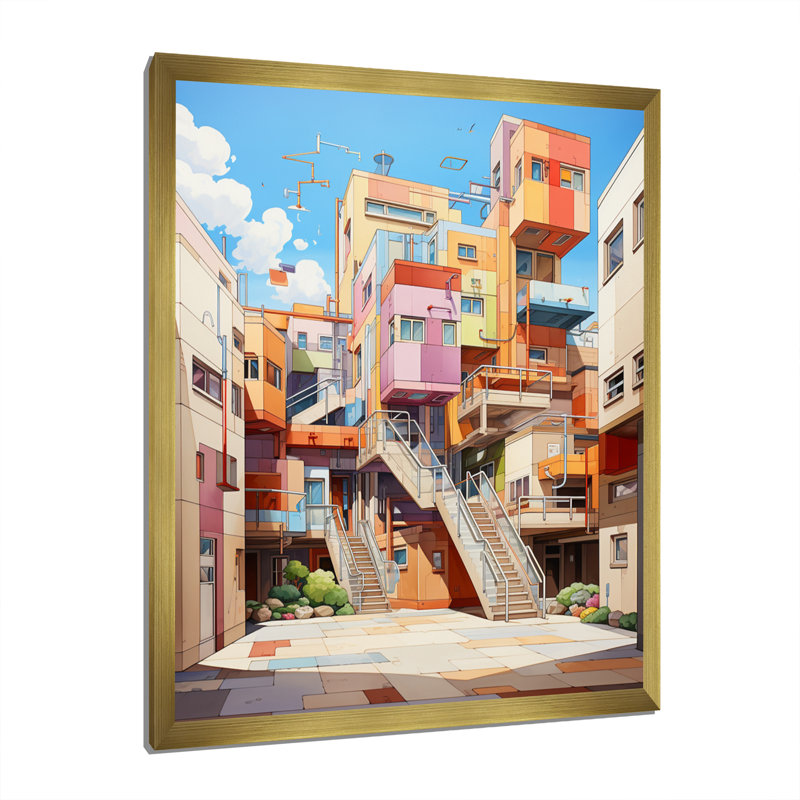 Architecture, bâtiment, savoir infini II, art mural de salon urbain, Cadre photo doré, H 40 po x l 30 po x P 1,5 po