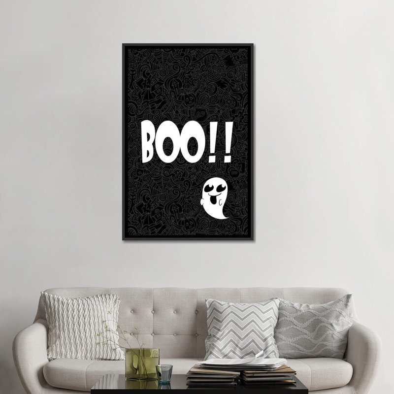 BOO! Impression sur toile tendue, H 48 po x l 32 po x P 1,5 po, Toile avec cadre noir, Pas de tapis