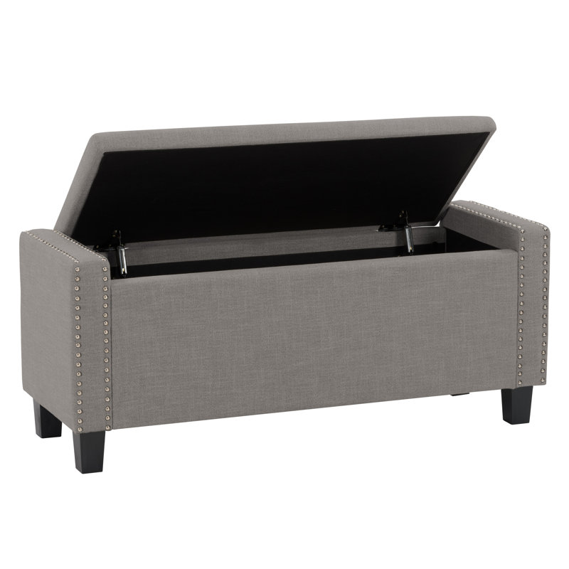 Thane Polyester Upholstered Storage Bench, Light Gray
