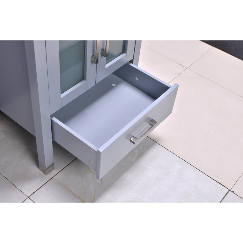 Laquavis 24'' Single Bathroom Vanity with Tempered Glass Top, Gray