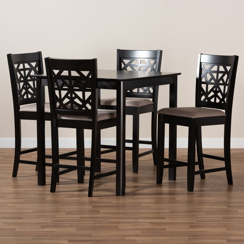 Estephanie 5-Pc Counter Height Dining Set in Sand Fabric Upholstered, 42.5'' H X 18.7'' W X 20.5'' D, Sand