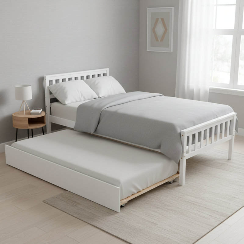 Solid Wood Twin Bed Frame with Drawers, Platform Storage Bed, Slat Support, No Box Spring Needed, White