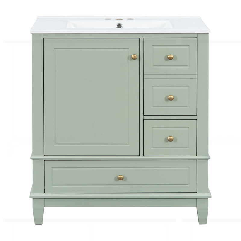 Meuble-lavabo 30 po avec lavabo et deux portes avec tablette, Vert clair