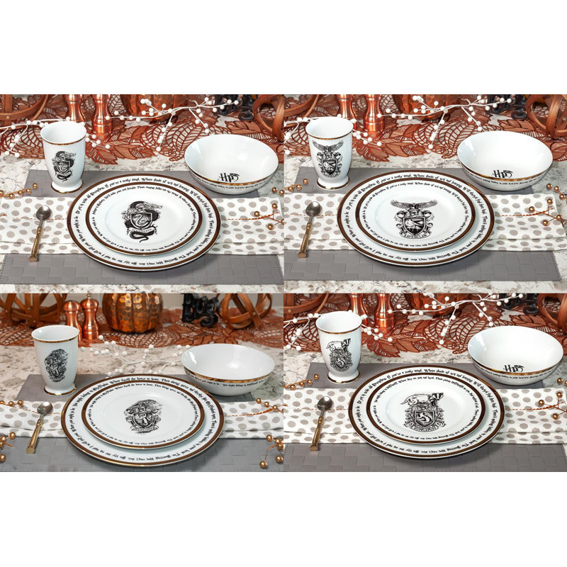 White Ceramic Hogwarts House 16-Piece Dinnerware Set