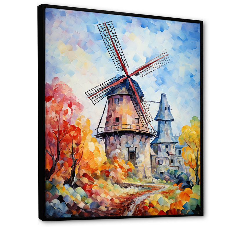 Fauvist Windmill Meadows III - Wind Turbines, art mural, Cadre flottant noir, 44" H x 34" W