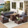 Caradog Wicker 6 - Person Patio Conversation Sets with Cushions, Coffee Table and 44" Fire Pit
