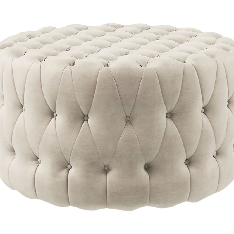 31.5" Round - Beige Velvet-Feel Upholstered With Button Seat For Fashionable Living Style , Tufting, Enticing Interior Styling