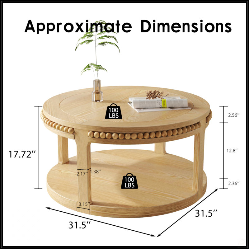 Table basse 31,5 pouces, Natural Wood