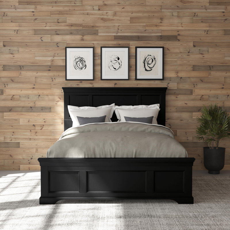 Lit standard en bois massif Auriel, Noir, Grand