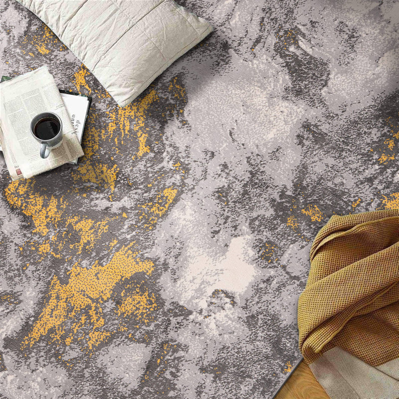 Mullenax Performance Gray/Yellow/Ivory Rug, Rectangle 5' x 7'