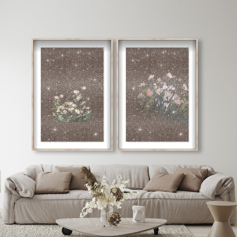Secret Garden Set Shadowbox Floral & Botanical Print by Oliver Gal, Black Frame, 10 x 15, 37"H x 55"W, Natural Oak Shadowbox