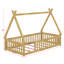 Lit simple en bois en forme de tente avec garde-corps-944969696