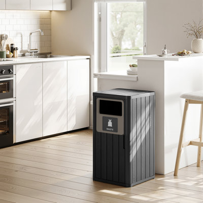 35.45"H Weather-Resistant Resin Trash Can For Patio And Kitchen(Black)
