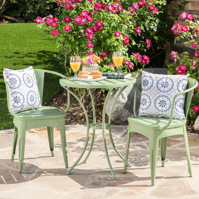 3 Pc Metal Bistro , Outdoor, Water-, Iron, 24.26" Seat High Chairs & Table, 16.25" Deep Outdoor Pc, , Powder Coated, 30" 18"